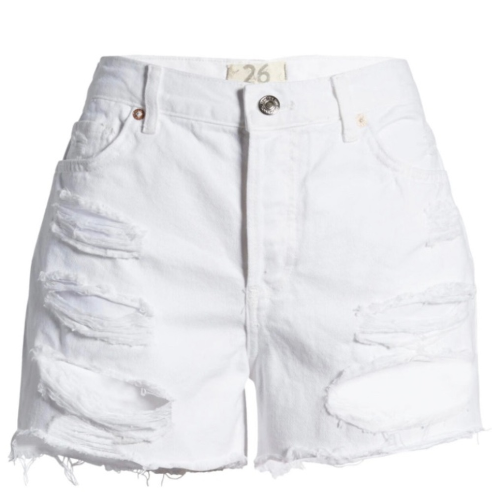NEW FREE PEOPLE - Mid Rise Distressed Denim Shorts Maggie - Picture 2 of 9